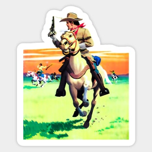 Running on Horseback through The  Desert Buffalo Bill Western Robbery Cowboy Retro Comic Sticker
